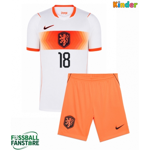 Niederlande Donyell Malen #18 Replik Auswärtstrikot Kinder WM 2026 Kurzarm (+ Kurze Hosen)
